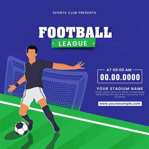 Football League Poster Design With Faceless Footballer PLayer Kicking