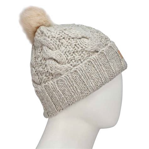 UGG Women S Knit Cable Faux Fur Pom Beanie SoftMoc