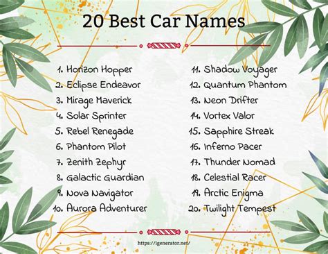 Car Name Generator | 450 Car Name Ideas