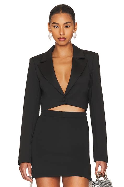 Good American Shiny Scuba Cropped Blazer In Black001 Revolve