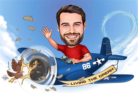 Pilot Gift, Custom Pilot Caricature From Photo, Funny Pilot Portrait