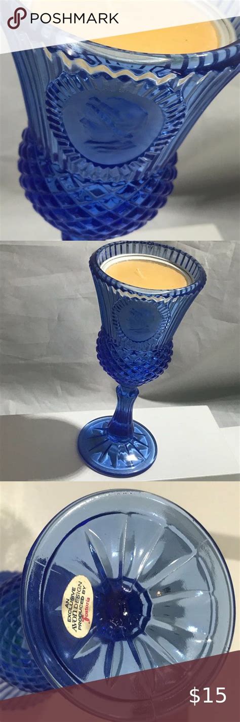 Blue Glass Candle Holder Martha Washington 1976 Avon Fostoria With Floral Candle Candle Shop