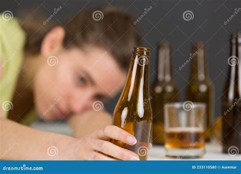 Girl In Depression Drinking Alcohol In Solitude Stock Photo Image Of