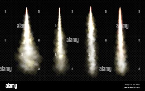 Rocket Launch Smoke Trail With Fire Flame Vector Isolated Realistic