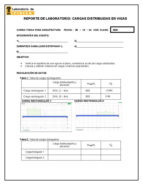 Reporte Lab Fisiarq S Cdv Reporte De Laboratorio Cargas