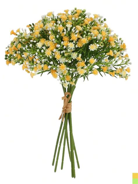 Pi Ce Fleur Artificielle En Plastique Gypsophile Jaune Pour