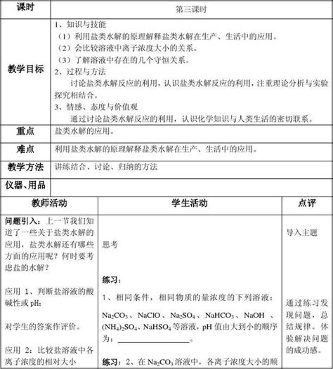 盐类的水解应用教案word文档在线阅读与下载无忧文档