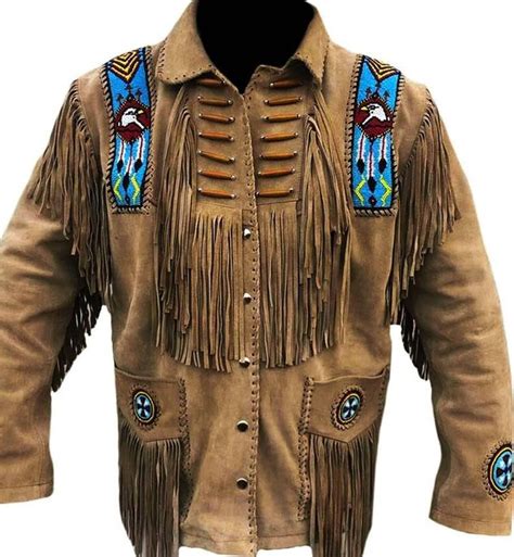 Mens Native American Leather Bead Jacket Suede Handmade Indian Etsy