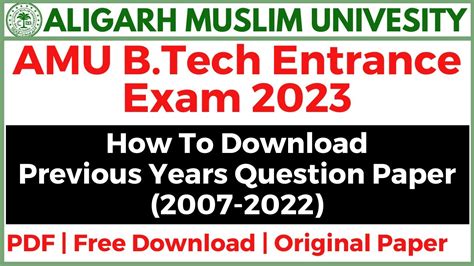 Amu B Tech Previous Year Entrance Question Paper Free Download Amu Btech Admission Test 2023