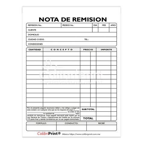 Notas De Remisi N Original Y Copia Colibr Print M Xico