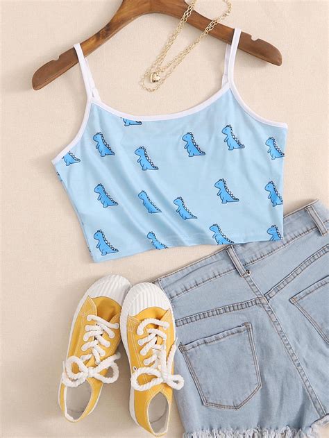 Cartoon Dinosaur Ringer Crop Cami Artofit