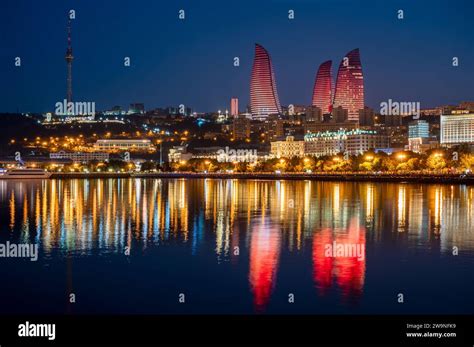 night view    skyline  baku capital city  azerbaijan