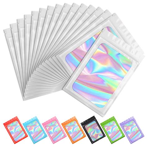 Funfery 100 Pcs White Holographic Mylar Packaging Bagsclear Sealing