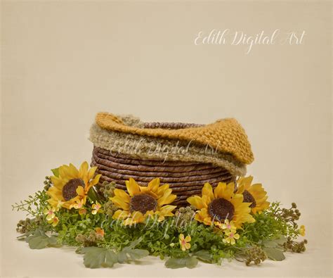 Floral Newborn Digital Backdrop Sunflowers Nest Photo Prop Etsy In