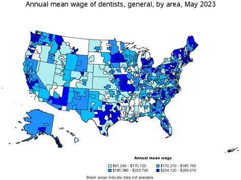 Map Of Annual Mean Wages Of Dentists General By Area May 2023