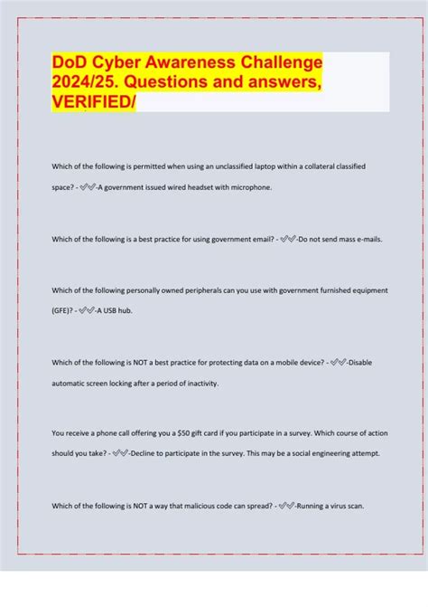 DoD Cyber Awareness Challenge 2024/25. Questions and answers, VERIF