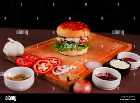 Burger photo with many ingredients Stock Photo - Alamy