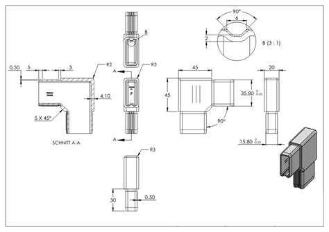 Verbindungsstück 90 für Rohr 40x20x2mm V4A