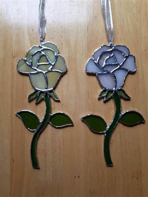 Stained Glass Rose Suncatcher Mothers Day Red White Yellow Etsy