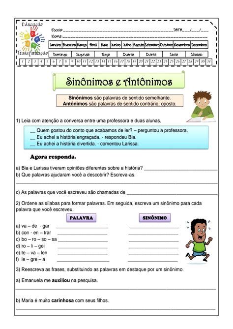 Texto Para Trabalhar Sin Nimos E Ant Nimos O Ano