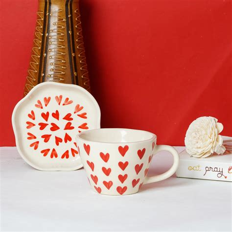 Buy WEAVING HOMES Heart Mug Set Of 1 200 ML Handmade Ceramic Mugs