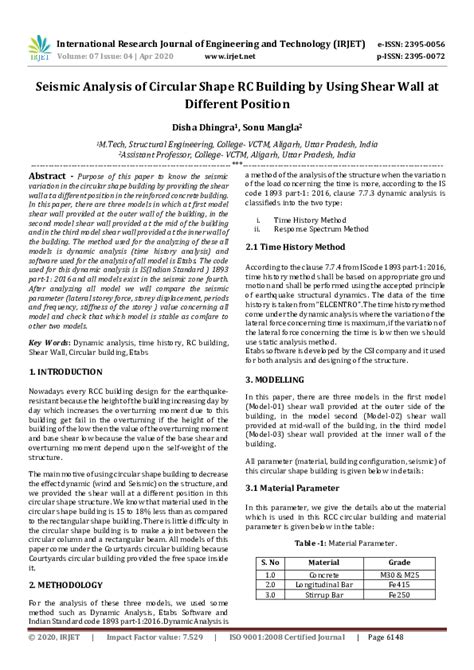 Pdf Irjet Seismic Analysis Of Circular Shape Rc Building By Using Shear Wall At Different