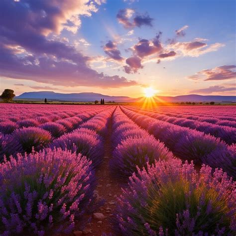 Premium Photo | Sunset Over French Lavender Fields