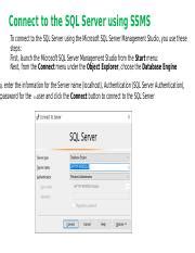 Connecting To Sql Server Management Studio Pptx Connect To The Sql