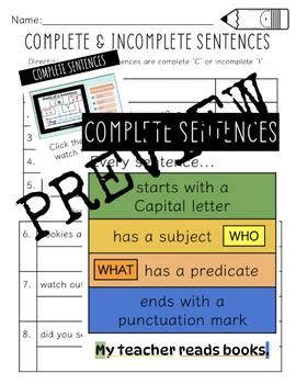 Complete And Incomplete Sentences Worksheet Printable Grammar