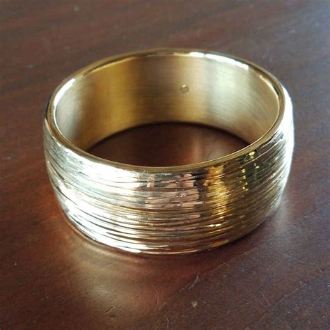 Italian Milor 14k Gold Wide Eternity Line Textured Modernist Bangle