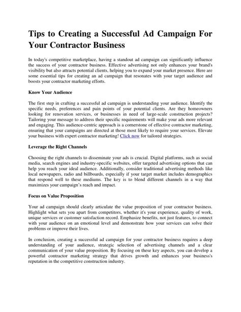 Ppt Tips To Creating A Successful Ad Campaign For Your Contractor Business Powerpoint