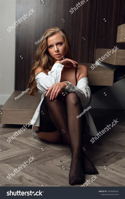 Sexy Beautiful Blonde Posing Black Lingerie Stock Photo Shutterstock