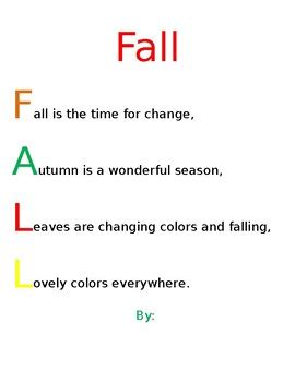 Fall Acrostic Poem by Traci Garcia | Teachers Pay Teachers