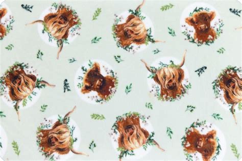 Highland Cow Minky Fabric Wild Highlands Shannon Minky Minky Fabric Wild Highlands Green