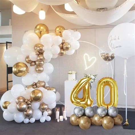 Decoration Anniversaire 40 Ans Homme Femmes Or Blanc Ballons