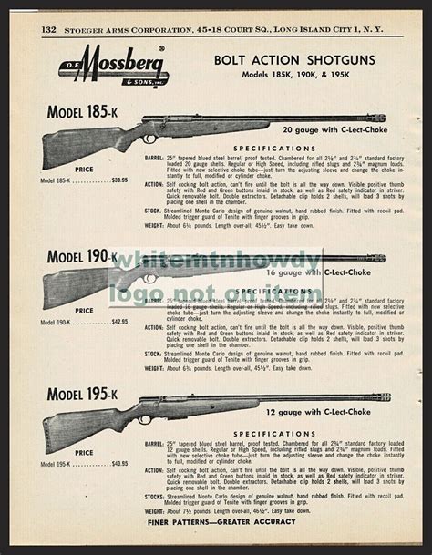 1961 MOSSBERG Model 185 K 190 K 195 K Bolt Action Shotgun PRINT AD EBay