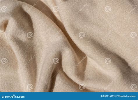 Soft Knitted Woolen Jersey Fabric Background Messy Crumpled Neutral