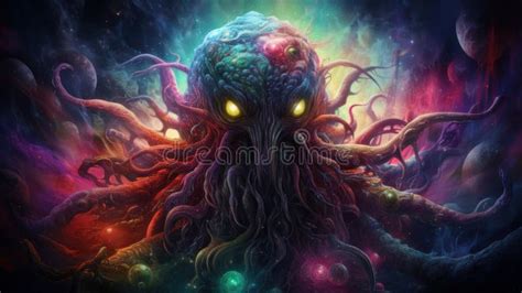 Monstruo Del Pulpo En El Mundo Colorido Stock de ilustración