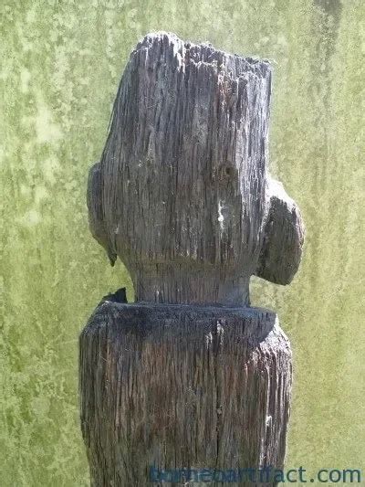 Old Asian Sculpture Eroded Weathered Guardian Statue Dayak