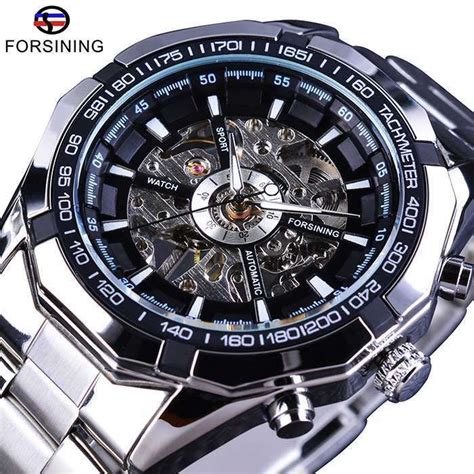 Forsining Sport Racing Series Stainless Steel Black Golden Dial Top