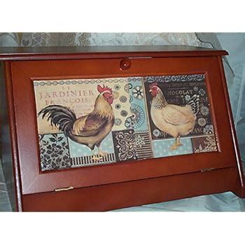 Amazon Rooster Bread Box Bamboo Wood Country Farm Kitchen Roll Top