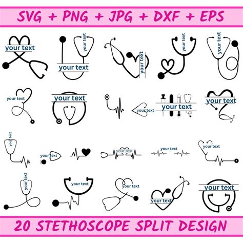 Stethoscope Split Monogram Heart Stethoscope Frame Svg Doctor Svg