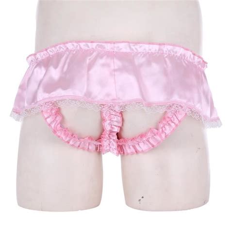 YONGHS Homme Sissy String Sexy Satin Lingerie Erotique Jupe Sous vêtement Gay Slip Underwear M