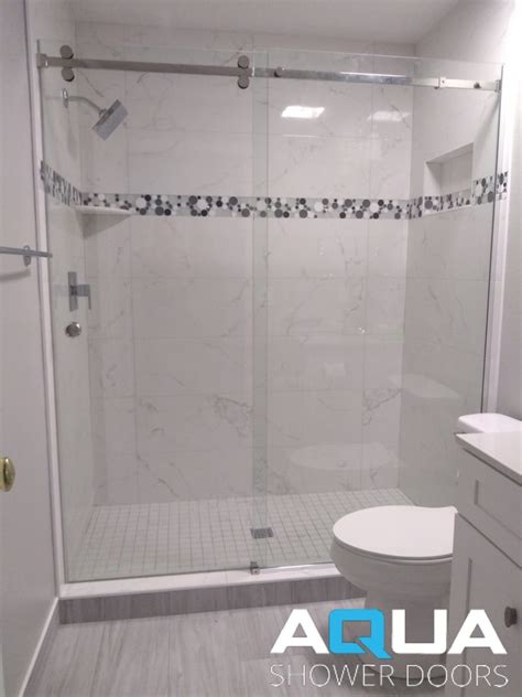 Custom Frameless Barn Style Shower Door Aqua Shower Doors