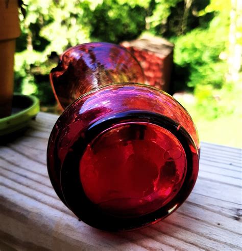 Vintage Hand Blown Cranberry Crackle Glass 5 75 Pitcher Collectible