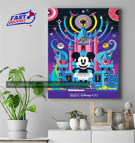 2022 D23 Poster Disney 100 Poster Canvas Mickey Spider Man Princess Disney Poster Designed ...