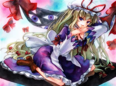 Blonde Hair Boots Bow Dress Hat Long Hair Ne On Purple Eyes Touhou Yakumo Yukari Konachan
