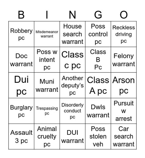 “a” Bingo Must Be Arrest Bingo Card
