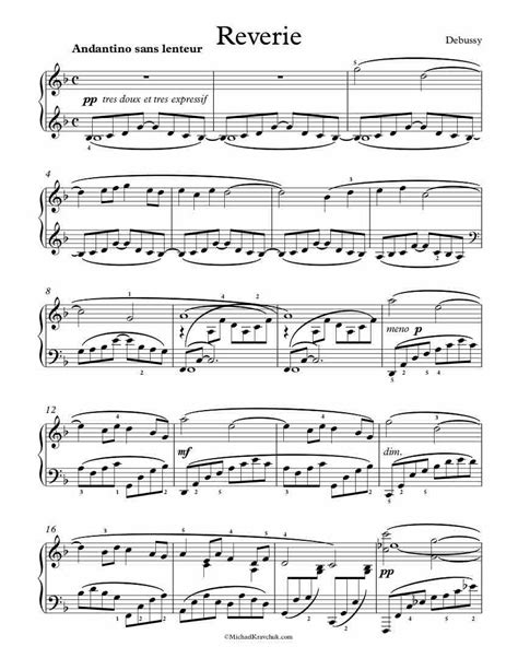 Free Piano Sheet Music – Reverie – Debussy – Michael Kravchuk