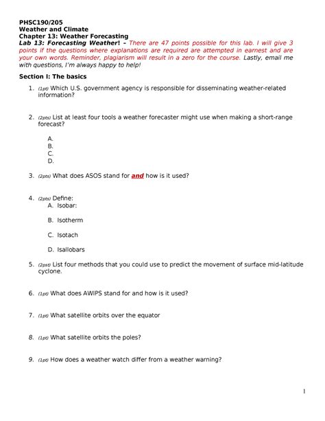 Chapter 13 Lab 1 Labe 13 Phsc190 Weather And Climate Chapter 13 Weather Forecasting Lab 13